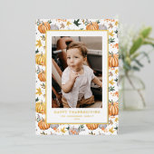 Herfst Oogst Pompoen Patroon Thanksgiving Foto Folie Feestdagenkaart (Staand Voorkant)