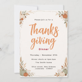 Herfst Oogst Pompoen Thanksgiving Diner Uitnodigin Kaart