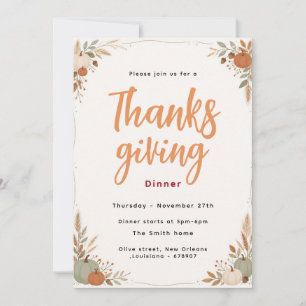 Herfst Oogst Pompoen Thanksgiving Diner Uitnodigin Kaart