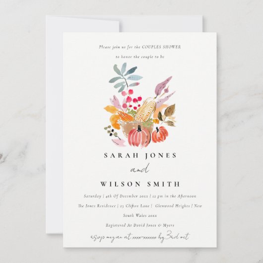 Herfst Oogst Pompoen Waterverf Koppels Douche Kaart (Voorkant)