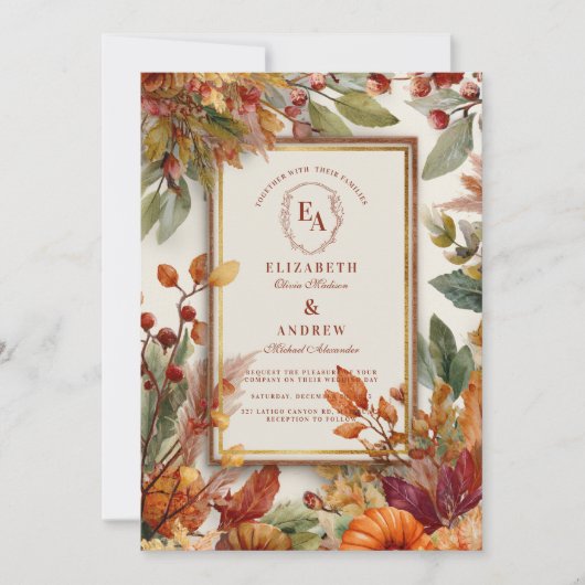 Herfst Oogst Pompoenblad bruiloft Kaart (Voorkant)