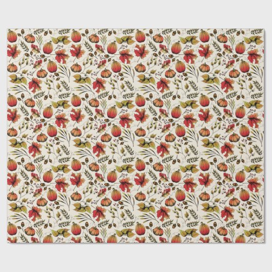 Herfst Oogst Pompoenen, eikels & Herfst Foliage Cadeaupapier (Vlak)