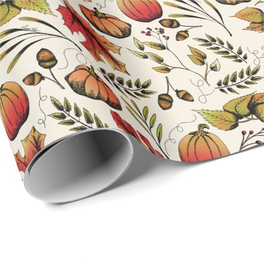 Herfst Oogst Pompoenen, eikels & Herfst Foliage Cadeaupapier (Rol Hoek)