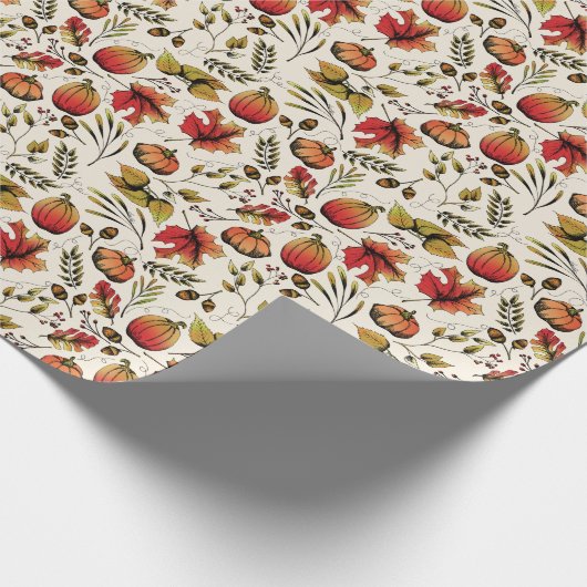 Herfst Oogst Pompoenen, eikels & Herfst Foliage Cadeaupapier (Hoek)