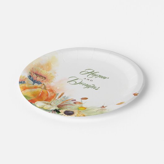 Herfst Oogst Pompoenen en Zonnebloemen Rustiek Papieren Bordje (Gekanteld)