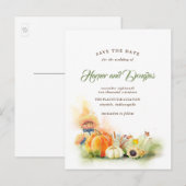 Herfst Oogst Pompoenen en Zonnebloemen Save the Da Aankondigingskaart (Voorkant / Achterkant)