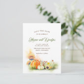 Herfst Oogst Pompoenen en Zonnebloemen Save the Da Aankondigingskaart (Staand voorkant)