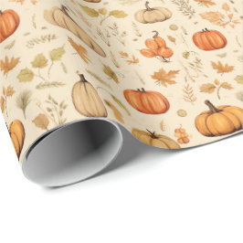 Herfst Oogst Pompoenen & Herfstbladeren Rustiek Cadeaupapier