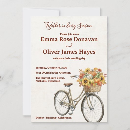 Herfst Oogst Rustieke Fiets Trouwfeest Kaart (Voorkant)