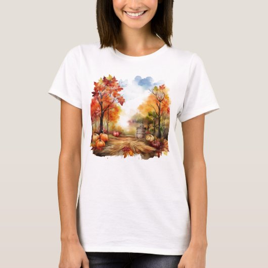 Herfst Oogst Rustieke Herfst Pompoen T-shirt (Voorkant)