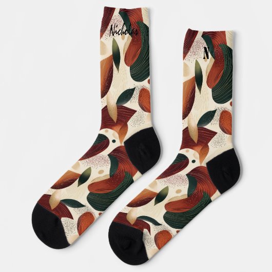 Herfst Oogst Sokken in Crème, Roest en Groen (Links)