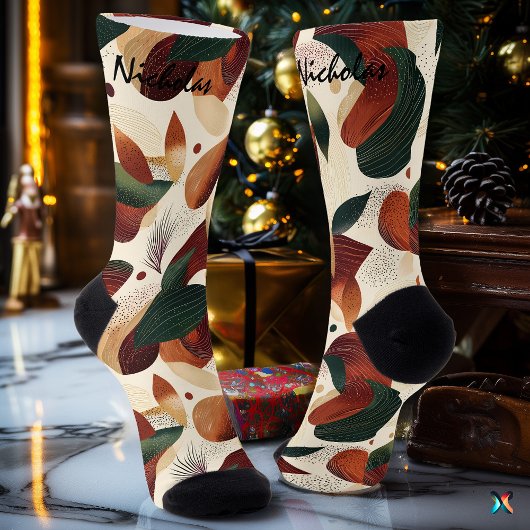 Herfst Oogst Sokken in Crème, Roest en Groen