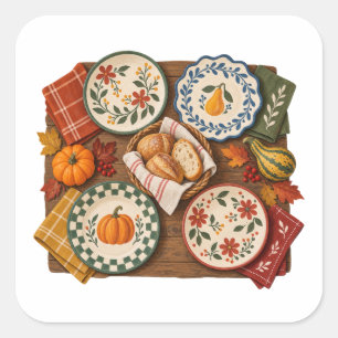 Herfst Oogst Tafel Borden en Brood Stickers