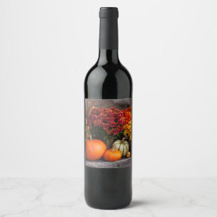 Herfst oogst tafeldecoratie - Herfst pompoenen Blo Wijn Etiket