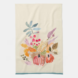 Herfst Oogst Waterverf Pompoen & Maïskorf Mand Theedoek