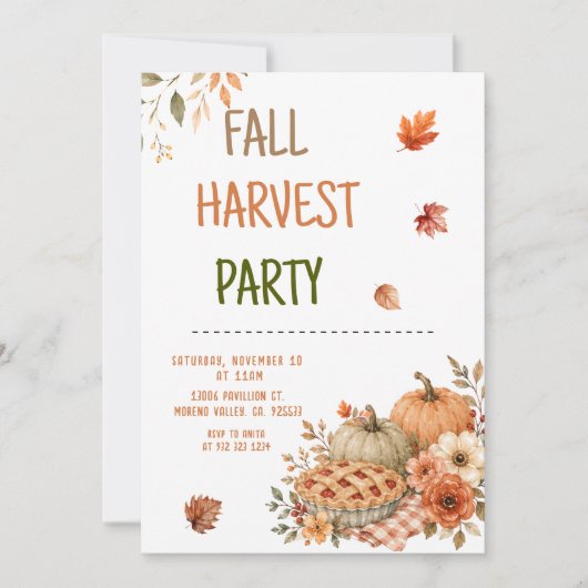 Herfst Oogstfeest Pompoen Taart Kaart (Voorkant)