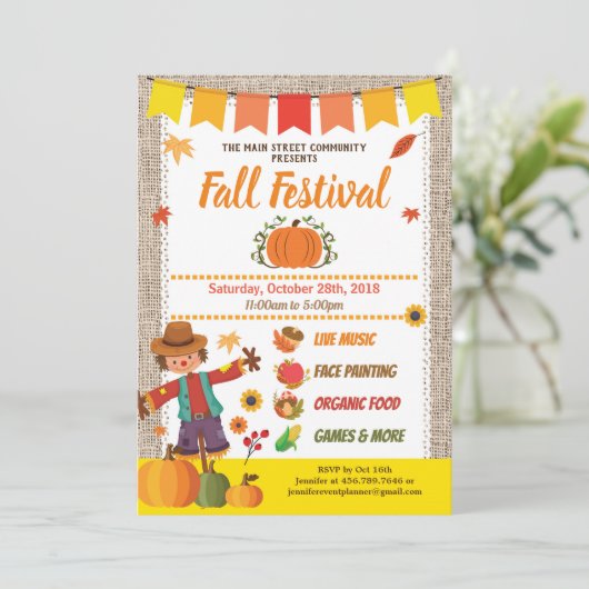 Herfst oogstfestival burlap pumpkin patch kaart (Staand voorkant)