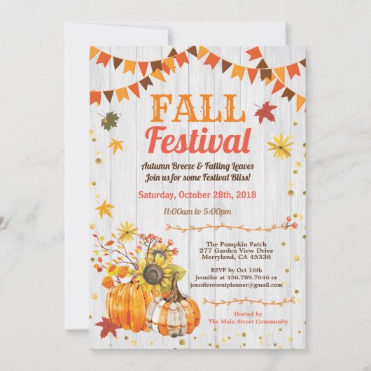 Herfst Oogstfestival Rustiek Hout Pompoen Patch Kaart (Voorkant)