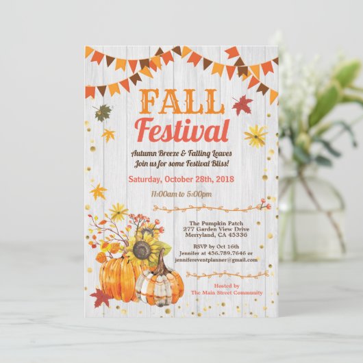 Herfst Oogstfestival Rustiek Hout Pompoen Patch Kaart (Staand voorkant)