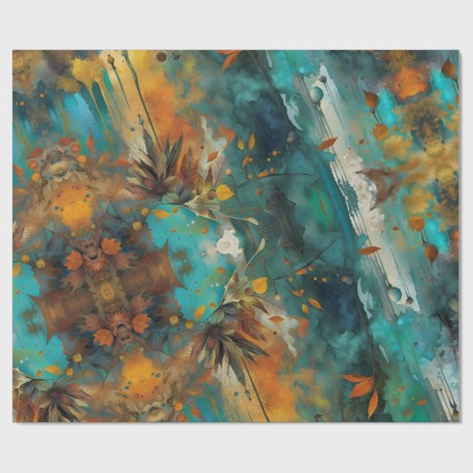 Herfst oogstverf Blauwgroen Rust Gold Abstract Cadeaupapier (Vlak)