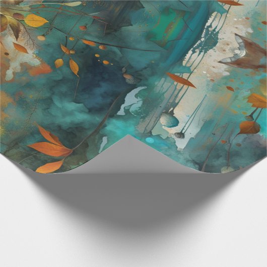 Herfst oogstverf Blauwgroen Rust Gold Abstract Cadeaupapier (Hoek)