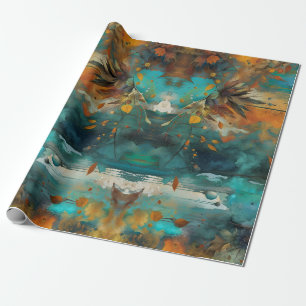 Herfst oogstverf Blauwgroen Rust Gold Abstract Cadeaupapier