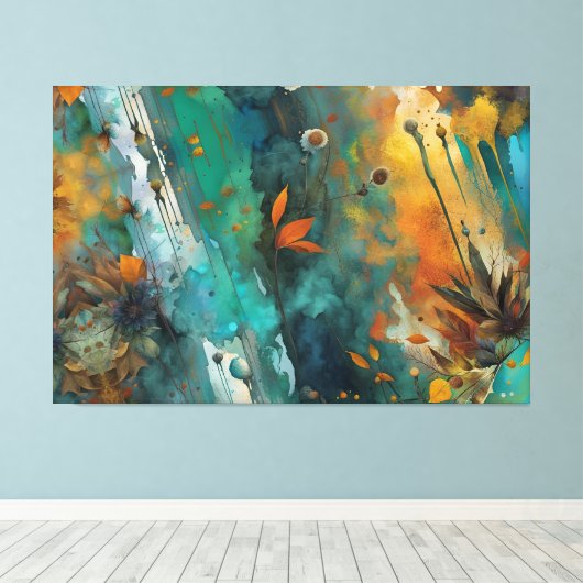 Herfst oogstverf Blauwgroen Rust Gold Abstract Canvas Afdruk (Insitu (Houten vloer))