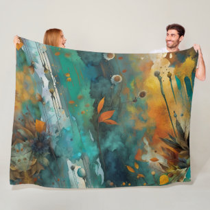 Herfst oogstverf Blauwgroen Rust Gold Abstract Fleece Deken
