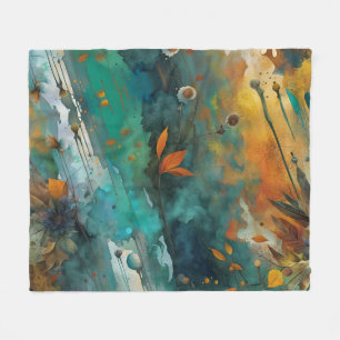 Herfst oogstverf Blauwgroen Rust Gold Abstract Fleece Deken