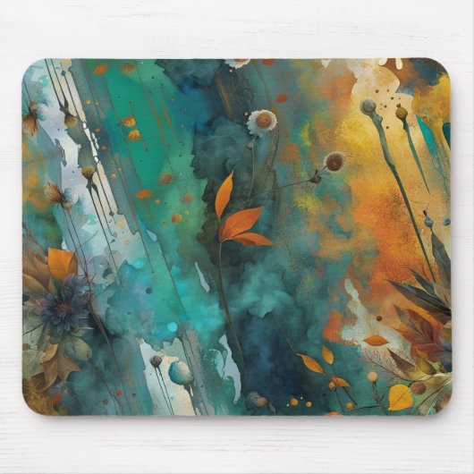Herfst oogstverf Blauwgroen Rust Gold Abstract Muismat (Voorkant)
