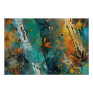 Herfst oogstverf Blauwgroen Rust Gold Abstract Perfect Poster