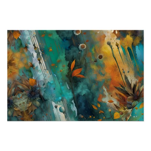 Herfst oogstverf Blauwgroen Rust Gold Abstract Perfect Poster (Voorkant)