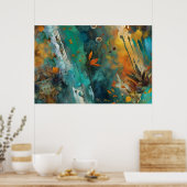 Herfst oogstverf Blauwgroen Rust Gold Abstract Poster (Keuken)