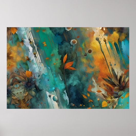 Herfst oogstverf Blauwgroen Rust Gold Abstract Poster (Voorkant)