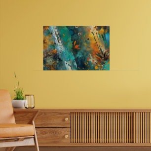 Herfst oogstverf Blauwgroen Rust Gold Abstract Poster
