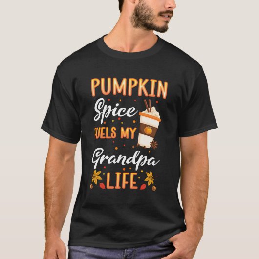 Herfst Opa Pompoen Spice Latte Herfst Bladeren Gra T-shirt (Voorkant)