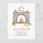 Herfst open haard, pompoenen, pompoen kruiden verp aankondigingskaart (Voorkant)