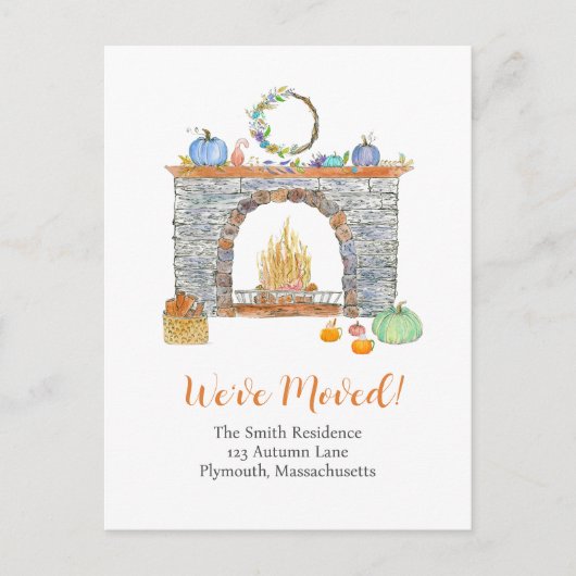 Herfst open haard, pompoenen, pompoen kruiden verp aankondigingskaart (Voorkant)