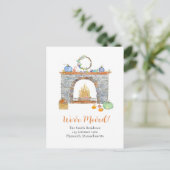 Herfst open haard, pompoenen, pompoen kruiden verp aankondigingskaart (Staand voorkant)