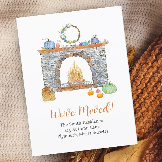 Herfst open haard, pompoenen, pompoen kruiden verp aankondigingskaart