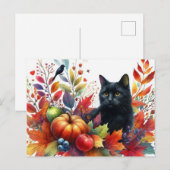 Herfst Oranje bladeren en zwarte kat Briefkaart (Voorkant / Achterkant)