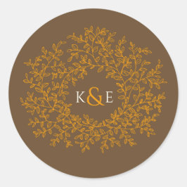 Herfst oranje bladeren op bruinbruiloft ronde sticker