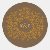 Herfst oranje bladeren op bruinbruiloft ronde sticker (Voorkant)
