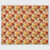 Herfst Oranje Bloemen Cadeaupapier (Vlak)