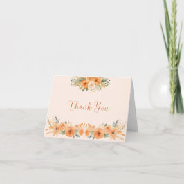 Herfst Oranje Bloemige Baby Shower Bedankkaart