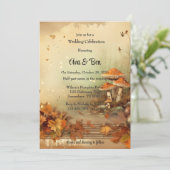 Herfst Oranje boom paddestoel bruiloft Kaart (Staand voorkant)