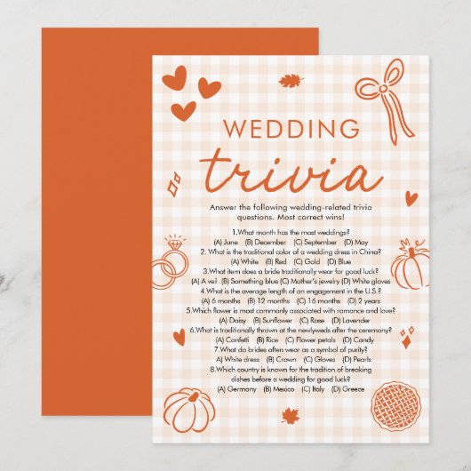Herfst Oranje Bruiloft Trivia Bruidsfeest Spel Kaart (Voorkant / Achterkant)