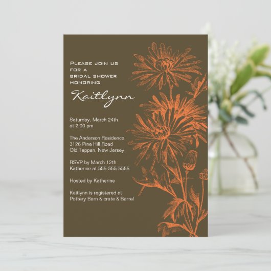 Herfst Oranje/bruin FloralBridal Shower Invitation Kaart (Staand voorkant)