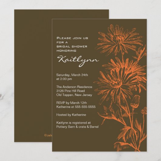 Herfst Oranje/bruin FloralBridal Shower Invitation Kaart (Voorkant / Achterkant)