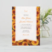 Herfst Oranje Chrysanthemum Monogram Bruiloft Kaart (Staand voorkant)
